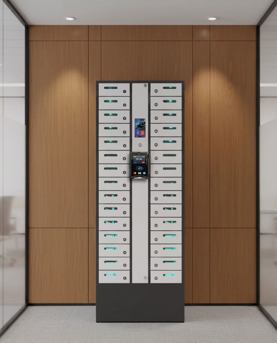 Power Vault charging locker with NAYAX tap-to-pay terminal
